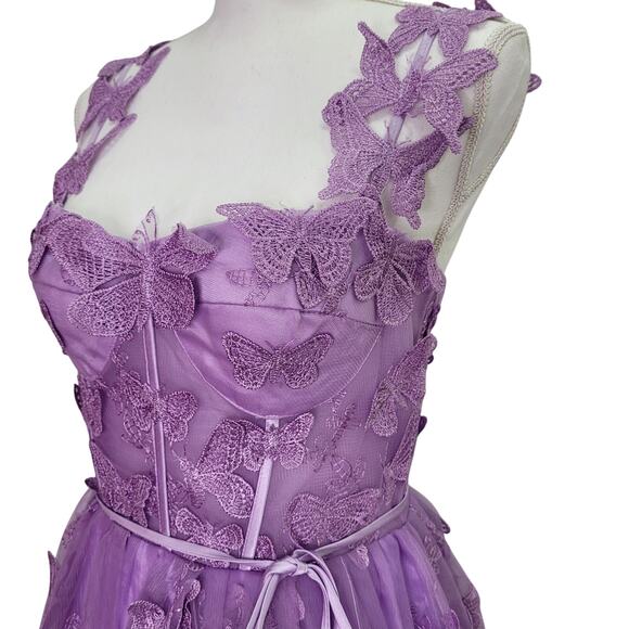 Purple Lavender Butterfly Dress Corset Back Formal Prom Wedding Bridesmaid - Picture 8 of 13